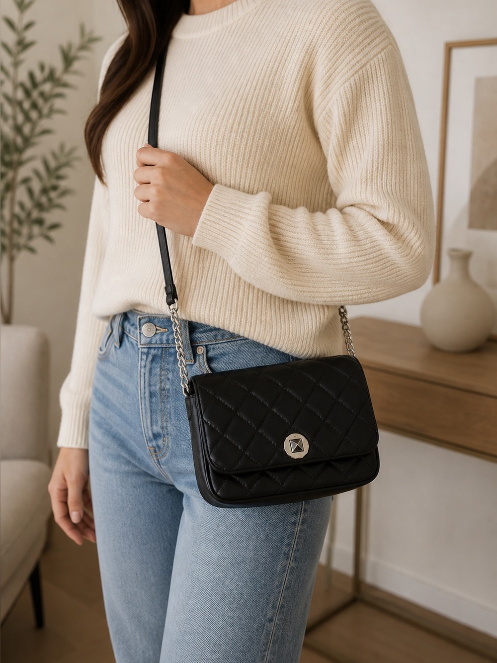 Kate Spade Black Quilted Leather Chain Crossbody Bag